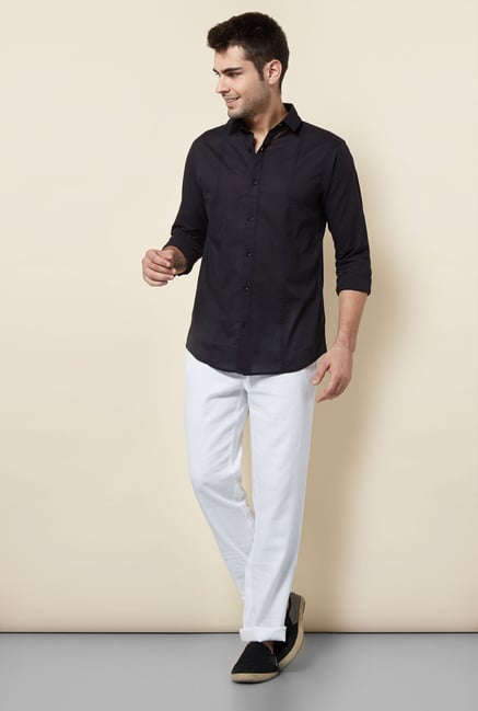 Cottonworld Black Solid Casual Shirt Cottonworld Black Solid Casual Shirt