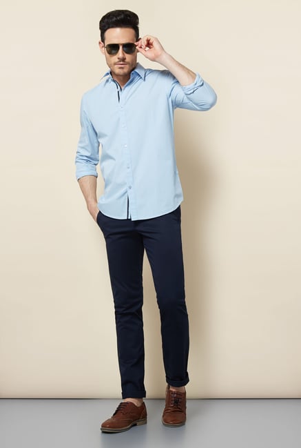 Cottonworld Light Blue Solid Casual Shirt Cottonworld Light Blue Solid Casual Shirt