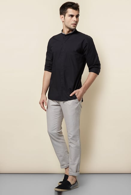 Cottonworld Black Solid Casual Shirt Cottonworld Black Solid Casual Shirt