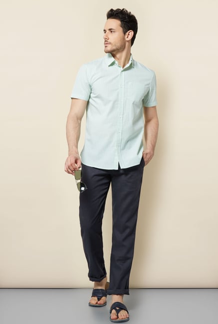 Cottonworld Green Striped Casual Shirt Cottonworld Green Striped Casual Shirt
