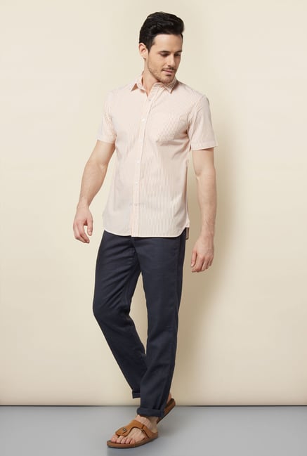 Cottonworld Orange Striped Casual Shirt Cottonworld Orange Striped Casual Shirt