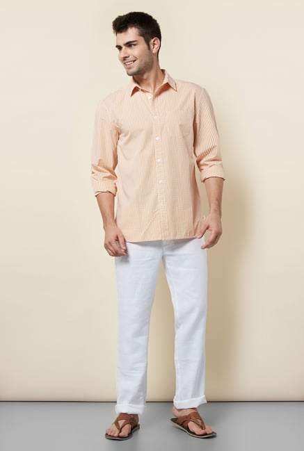 Cottonworld Orange Checks Casual Shirt Cottonworld Orange Checks Casual Shirt