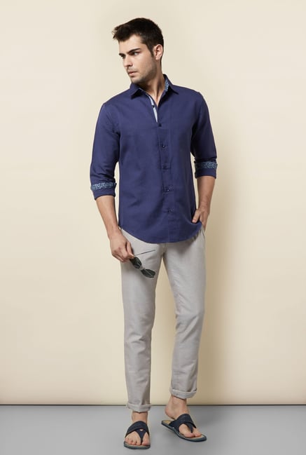Cottonworld Navy Solid Casual Shirt Cottonworld Navy Solid Casual Shirt