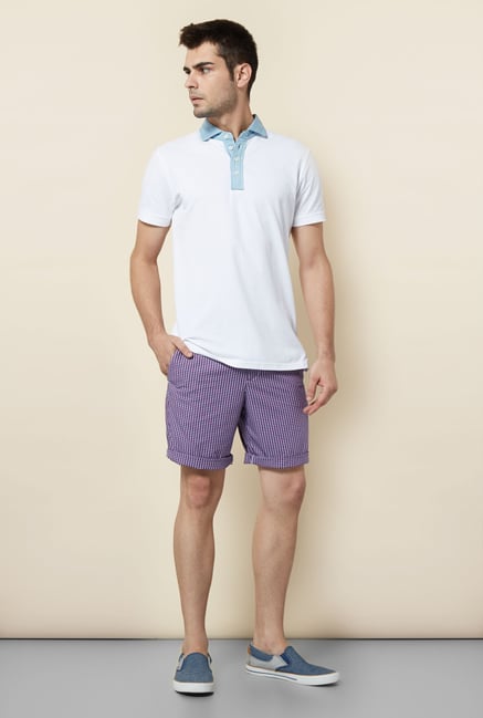 Cottonworld Purple Checks Cotton Shorts Cottonworld Purple Checks Cotton Shorts