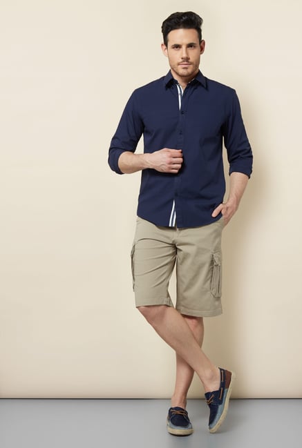 Cottonworld Beige Solid Shorts Cottonworld Beige Solid Shorts