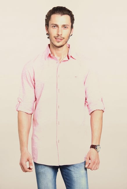 Cottonworld Pink Solid Casual Shirt Cottonworld Pink Solid Casual Shirt