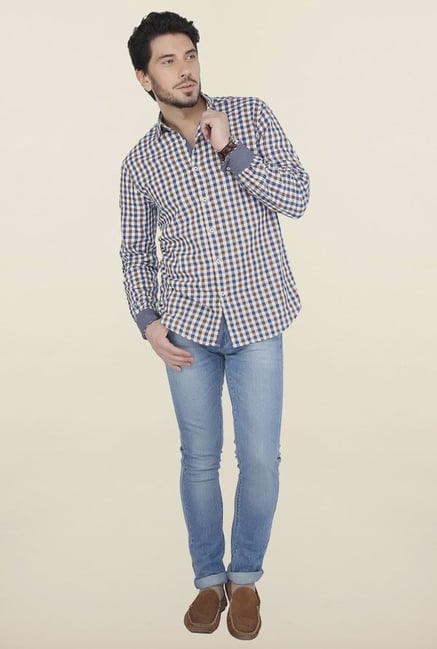 Cottonworld Brown & Blue Checks Casual Shirt Cottonworld Brown & Blue Checks Casual Shirt