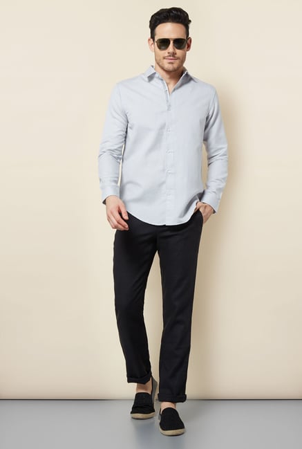 Cottonworld Grey Solid Casual Shirt Cottonworld Grey Solid Casual Shirt