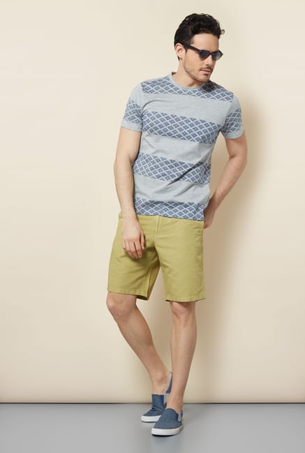 Cottonworld Grey Melange Striped Crew T Shirt Cottonworld Grey Melange Striped Crew T Shirt