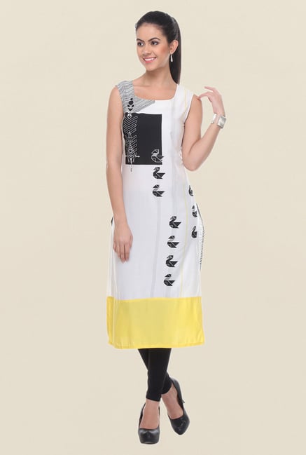 W White & Black Printed Sleeveless Kurta W White & Black Printed Sleeveless Kurta