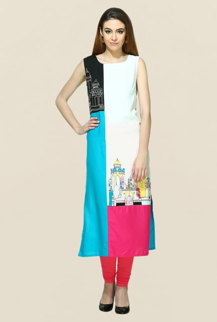 W Multicolor Printed Sleeveless Kurta W Multicolor Printed Sleeveless Kurta