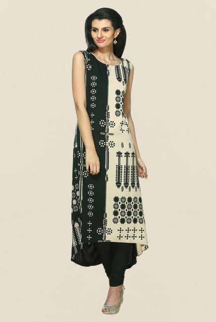 W Black & Beige Printed Synthetic Kurta W Black & Beige Printed Synthetic Kurta