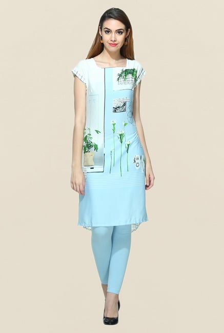 W White & Sky Blue Printed Kurta W White & Sky Blue Printed Kurta