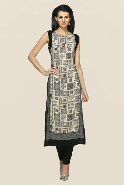 W Beige Printed Sleeveless Kurta W Beige Printed Sleeveless Kurta