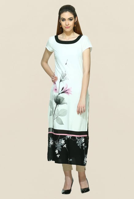 W Off White Printed Short Sleeve Kurta W Off White Printed Short Sleeve Kurta
