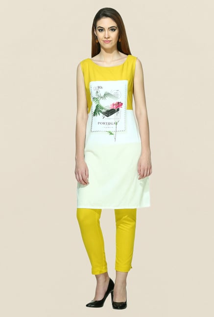 W White & Yellow Printed Sleeveless Kurta W White & Yellow Printed Sleeveless Kurta