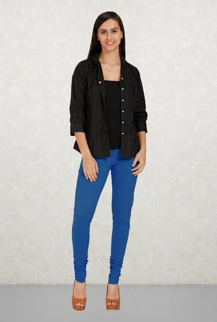 Aurelia Blue Solid Cotton Leggings Aurelia Blue Solid Cotton Leggings