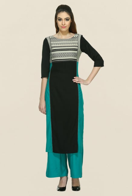 W Black Printed Boat Neck Kurta W Black Printed Boat Neck Kurta