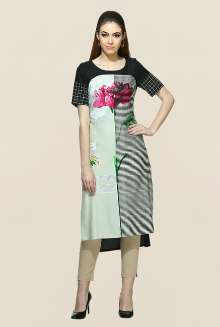 W Black & White Printed Short Sleeve Kurta W Black & White Printed Short Sleeve Kurta