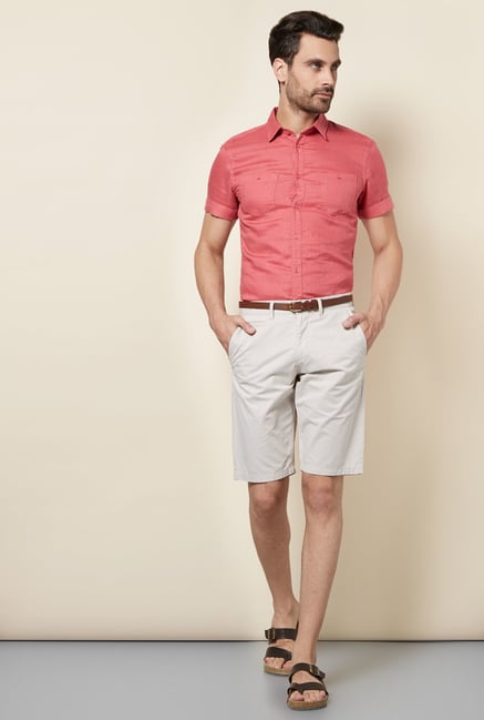 celio* Beige Solid Shorts celio* Beige Solid Shorts