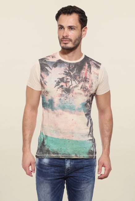 Pepe Jeans Beige Graphic Print T Shirt Pepe Jeans Beige Graphic Print T Shirt