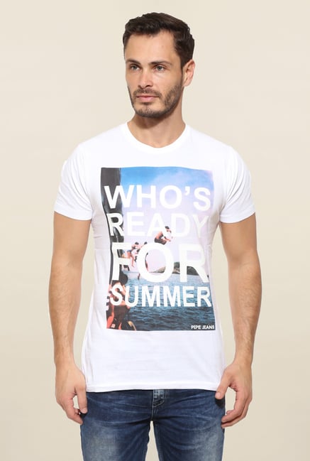Pepe Jeans White Graphic Print T Shirt Pepe Jeans White Graphic Print T Shirt