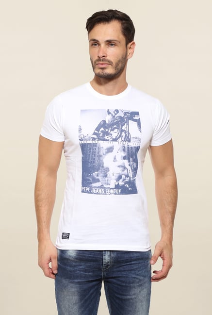 Pepe Jeans White Graphic Print T Shirt Pepe Jeans White Graphic Print T Shirt