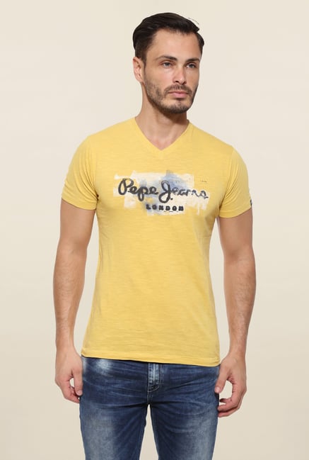 Pepe Jeans Yellow Printed T Shirt Pepe Jeans Yellow Printed T Shirt