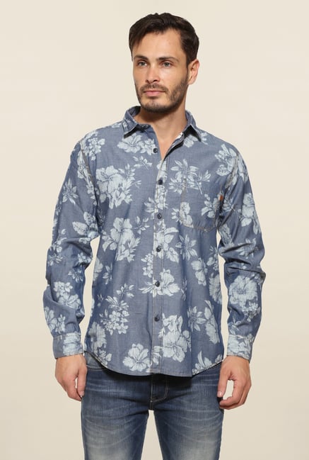 Pepe Jeans Blue Floral Print Casual Shirt Pepe Jeans Blue Floral Print Casual Shirt