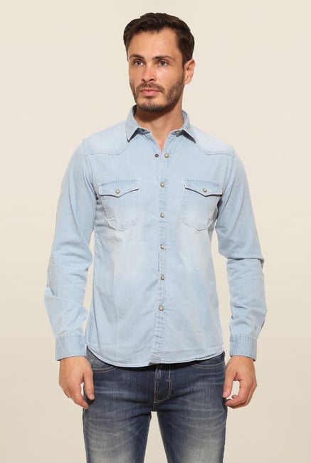 Pepe Jeans Blue Solid Casual Shirt Pepe Jeans Blue Solid Casual Shirt