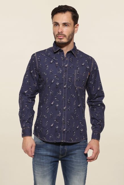 Pepe Jeans Navy Printed Casual Shirt Pepe Jeans Navy Printed Casual Shirt