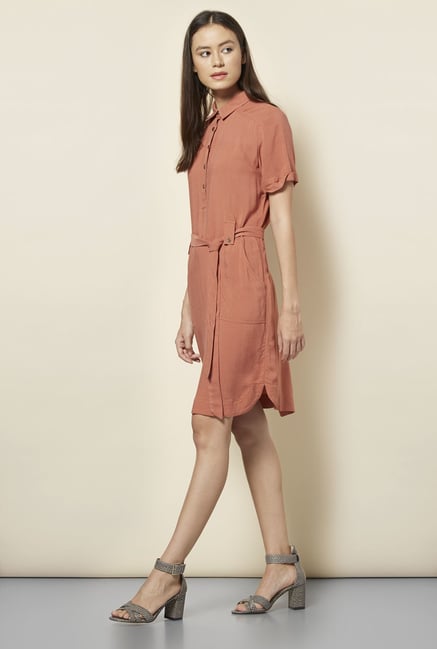 New Look Peach Roll Sleeve Shirt Dress New Look Peach Roll Sleeve Shirt Dress