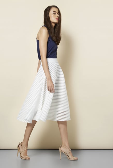 New Look White Mesh Striped Midi Skirt New Look White Mesh Striped Midi Skirt