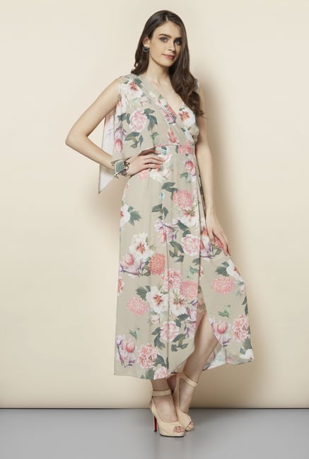 FG-4 Beige Naida Floral Print Maxi Dress FG-4 Beige Naida Floral Print Maxi Dress