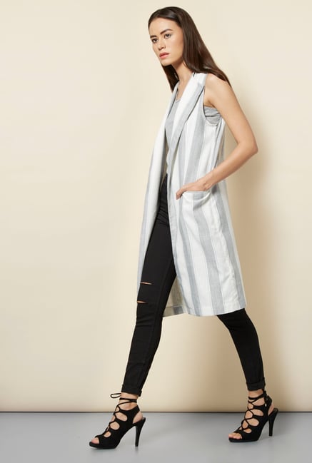 New Look Grey & White Striped Jacket New Look Grey & White Striped Jacket