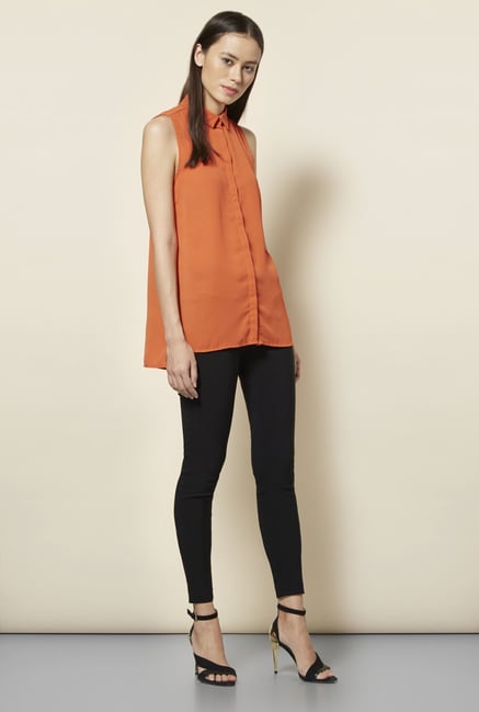 New Look Orange Split Side Sleeveless Shirt New Look Orange Split Side Sleeveless Shirt
