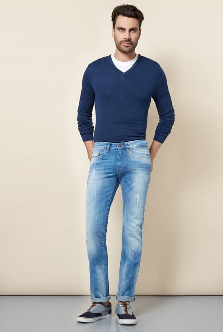 celio* Blue Distressed Slim Fit Jeans celio* Blue Distressed Slim Fit Jeans