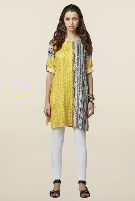 Global Desi Yellow Printed Talayeh Tunic Global Desi Yellow Printed Talayeh Tunic