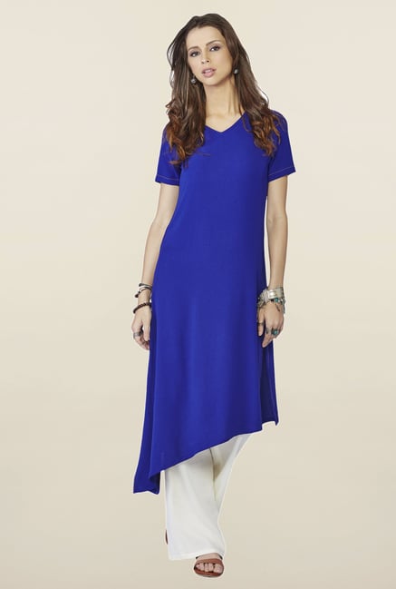 Global Desi Ink Blue Solid Cyan Kurti Global Desi Ink Blue Solid Cyan Kurti