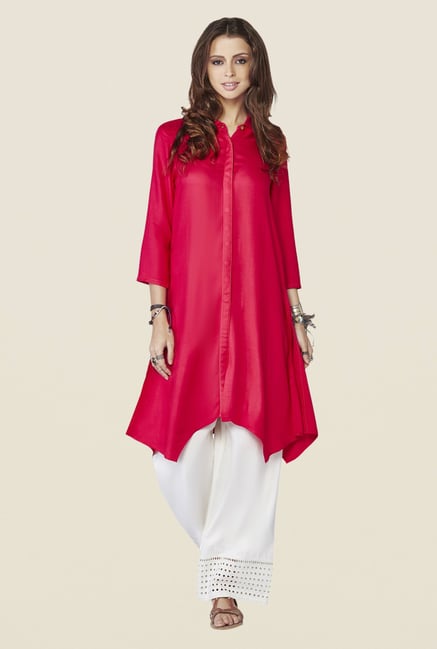 Global Desi Red Solid Mimosa Kurti Global Desi Red Solid Mimosa Kurti