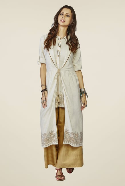 Global Desi Beige Printed Azura Shrug Global Desi Beige Printed Azura Shrug