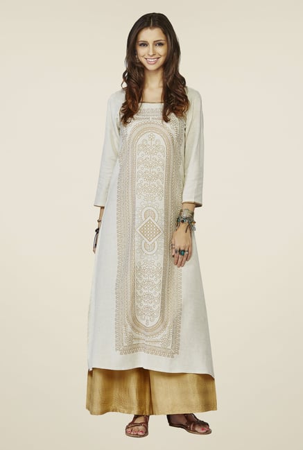 Global Desi Off White Printed Azura Kurta Global Desi Off White Printed Azura Kurta