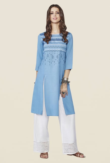 Global Desi Blue Printed Aspen Kurta Global Desi Blue Printed Aspen Kurta