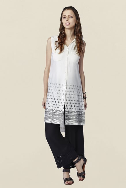 Global Desi White Printed Raiden Tunic Global Desi White Printed Raiden Tunic
