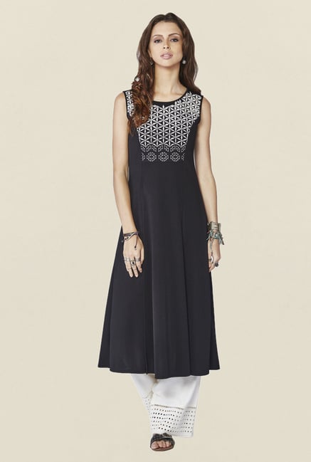 Global Desi Black Embroidered Acacia Kurti Global Desi Black Embroidered Acacia Kurti