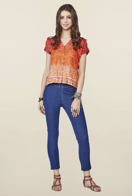 Global Desi Orange Printed Demelza Top Global Desi Orange Printed Demelza Top