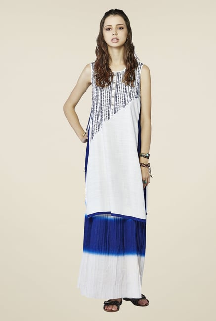 Global Desi White & Blue Two Piece Nahara Suit Set Global Desi White & Blue Two Piece Nahara Suit Set