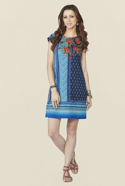 Global Desi Blue Printed Nolita Dress Global Desi Blue Printed Nolita Dress