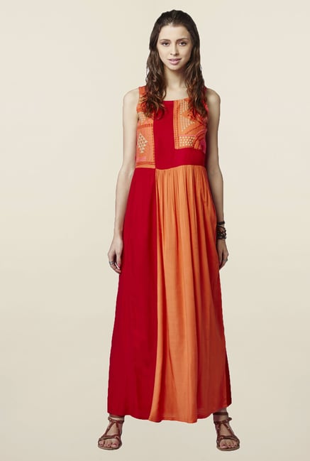 Global Desi Orange Embroidered Naolin Maxi Dress Global Desi Orange Embroidered Naolin Maxi Dress