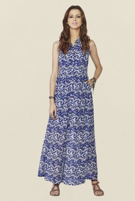 Global Desi Blue Printed Isla Maxi Dress Global Desi Blue Printed Isla Maxi Dress